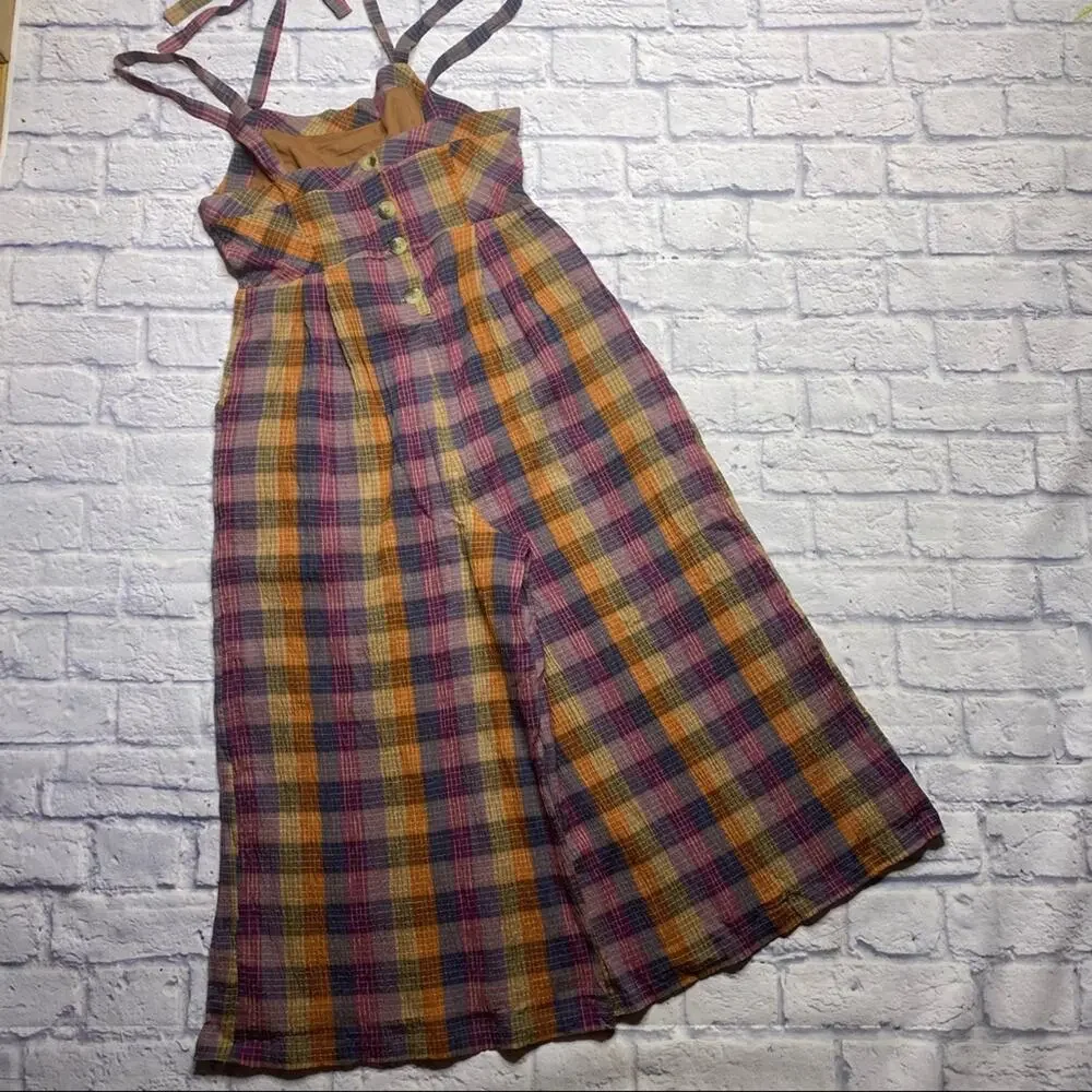 NEW Free People Zulu Seersucker Crop Wide Leg Jumpsuit in Indigo Plum, Sample